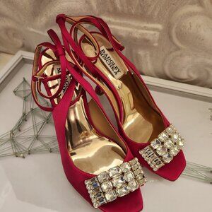 Badgley Mischka Silk Satin Electric Magenta Heeled Sandals. NWT. Size 6